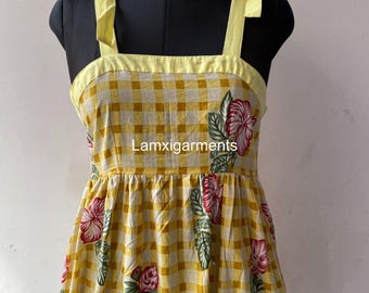 Floral Print Midi sleeveless dress - Women Summer Beach Cotton Dress - Boho Strappy Breathable Cotton Sundress Gift For Her
