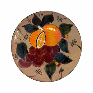 Vintage talavera handgeschilderd fruitpatroon 8" aardewerk bord – sinaasappelen – druiven