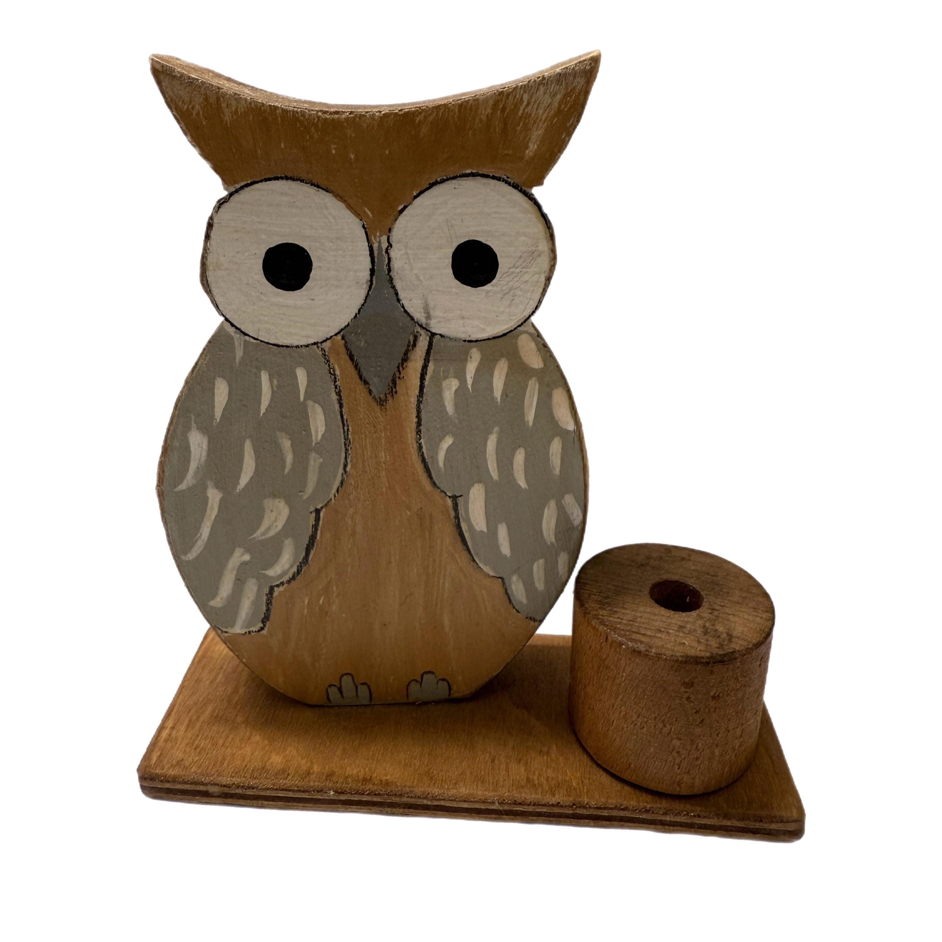 Vintage Wood Painted Owl Holder
