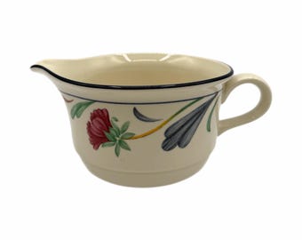 Jarra de crema Lenox vintage con amapolas sobre porcelana azul
