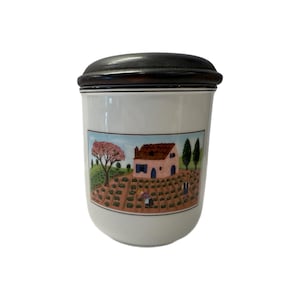 Vintage Villeroy & Boch Design Naif Porcelain Jar + Wood Top - Garden