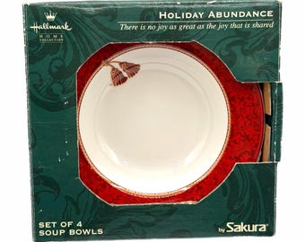 Set of 4 Hallmark Home Collection by Sakura Holiday Abundance 8.5” Rim Soup Bowls – New in Box