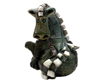 Vintage Artesania Rinconada Handmade Dragon Clay Figurine - Uruguay
