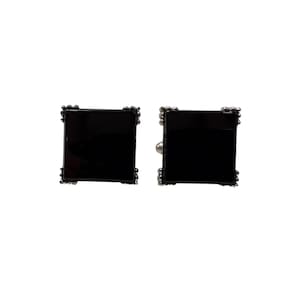 Vintage Onyx & Silver Square Cuff Links