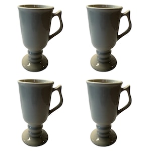 Set of 4 Vintage Hall Pottery Irish Pedestal Ceramic Coffee Mugs – White