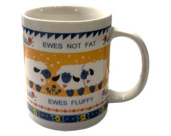 Vintage Ewes Not Fat Ewes Fluffy Sheep Ceramic Coffee Mug – Funny