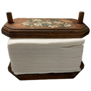 Vintage Handbemalter Blumen Holz Verstellbarer Serviettenhalter
