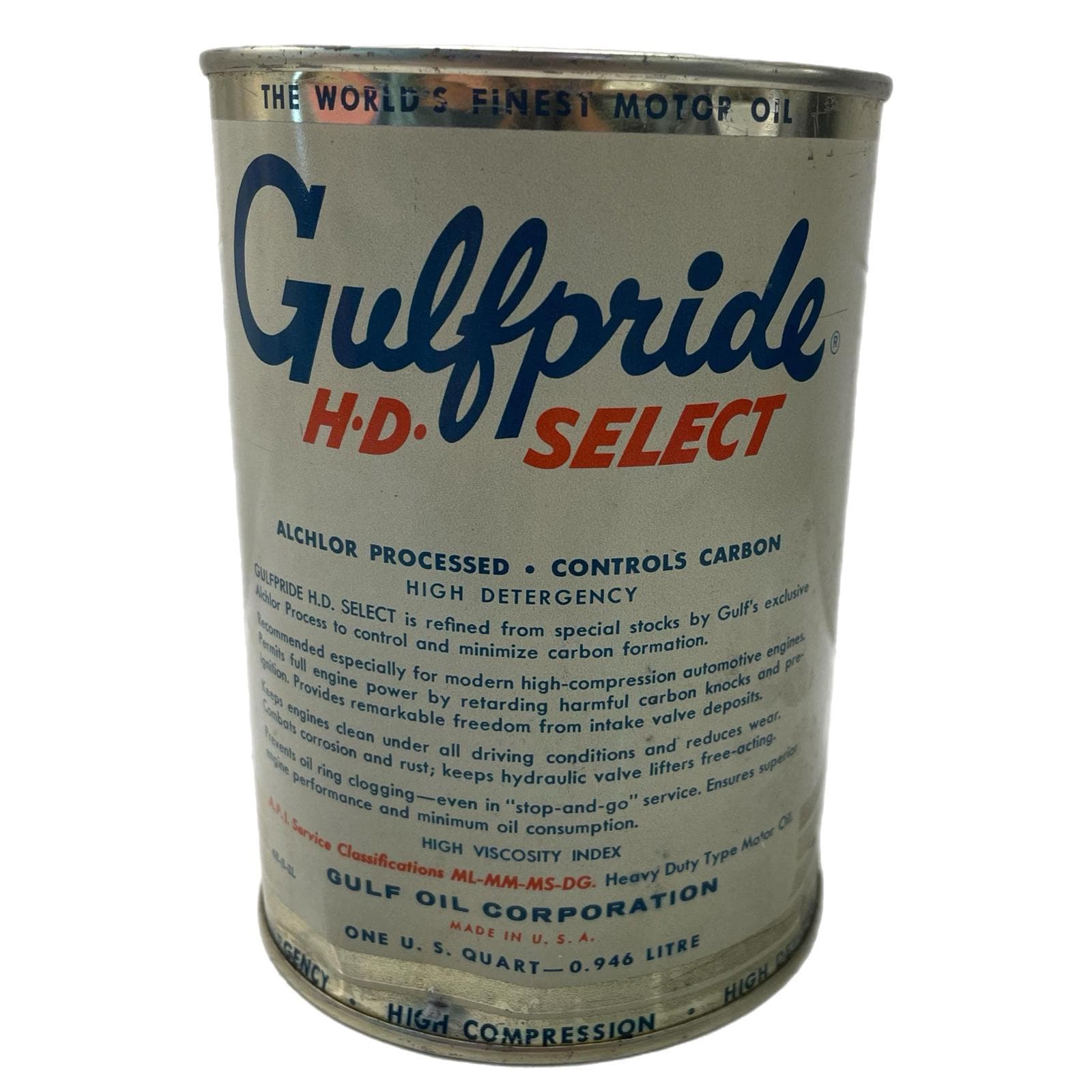 Vintage 1 Quart GULF PRIDE HD Select Motor Oil Can Gas Service