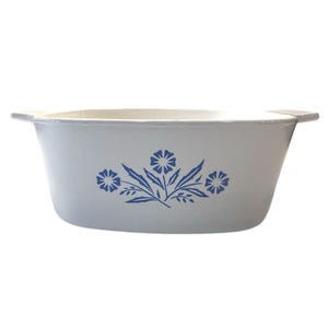 Vintage Corning Ware 1.5QT Blue Cornflower Ceramic White Casserole Dish