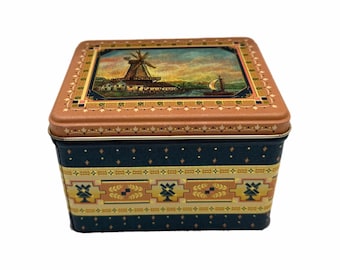 Vintage Rectangular Windmill & Sailboat Biscuit Tin