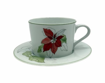 Juego de taza y platillo de porcelana Vintage Block Spal Watercolors Poinsettia