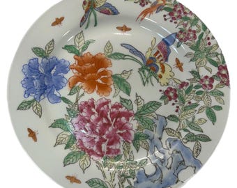 Vintage japanische handbemalte Blume & Schmetterling 10,75 "dekorative Platte - Rosa Blau Grün Orange