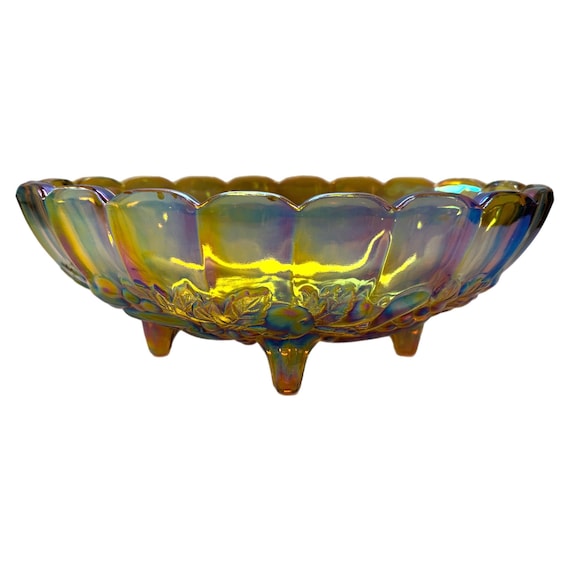 Antique Carnival Glass Large Harvest Grape Oval Fruit Bowl – Amber