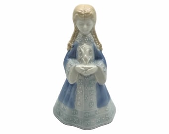 Vintage Colonial Girl in Blue Dress Porcelain Bell - Braided Blonde Hair – Lladro Style
