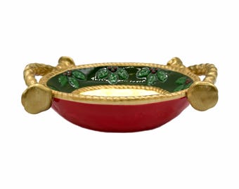 Jabonera/dulce de cerámica Vintage Studio Nova con diseño de Papá Noel y acebo del bosque.