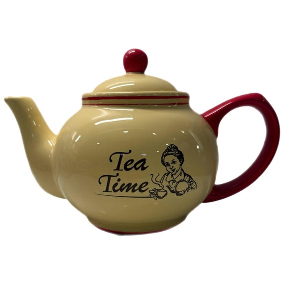 Vintage Tea Time Yellow Red Ceramic Teapot & Lid - Etsy