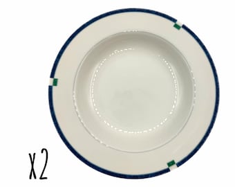 Juego de 2 cuencos para sopa Mikasa Cayman vintage de 21,5 cm (8,5 pulgadas) con borde azul – L5560