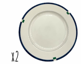 Juego de 2 platos de ensalada vintage Mikasa Cayman de 19 cm (7,5”) con borde azul – L5560