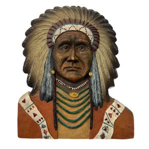 Vintage Indian Chief Ceramic Bust Statue Plaque