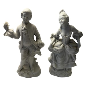 Lot de 2 figurines vintage en biscuit de Parian, homme et femme victoriens 25 cm (25 cm)