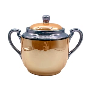 Azucarero antiguo Noritake de loza brillante azul y naranja con tapa