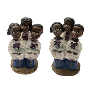 Set of 2 African American Black Children Singing in Choir Figurines