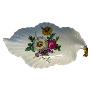 1950s Vintage Old Nuremberg Bavaria Germany Leaf-Shaped Porcelain Dish