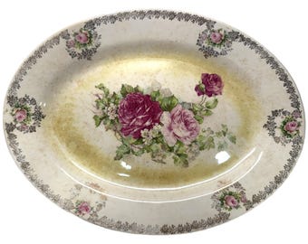 Bandeja de cerámica floral ovalada de 15.5" de Homer Laughlin