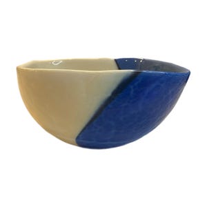 2-Toned White & Blue Square Stone / Ceramic Bowl – White - Blue – Stone