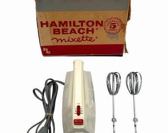Vintage Hamilton Beach Mixette Portable Hand Mixer – In original Box with Manual