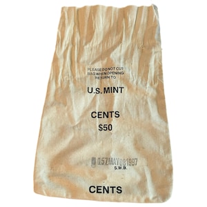 Borsa porta soldi in tela vintage degli Stati Uniti, centesimi della zecca degli Stati Uniti, 50 dollari