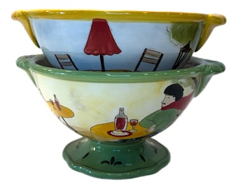Vintage Certified International Jennifer Brinley Sidewalk Café 7” All Purpose Ceramic Bowl – Yellow & Green – Bistro