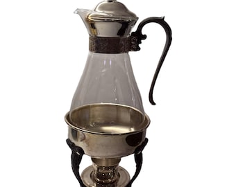 Vintage Sheridan Silver Plated Glass Coffee Warmer Carafe & Ornate Stand