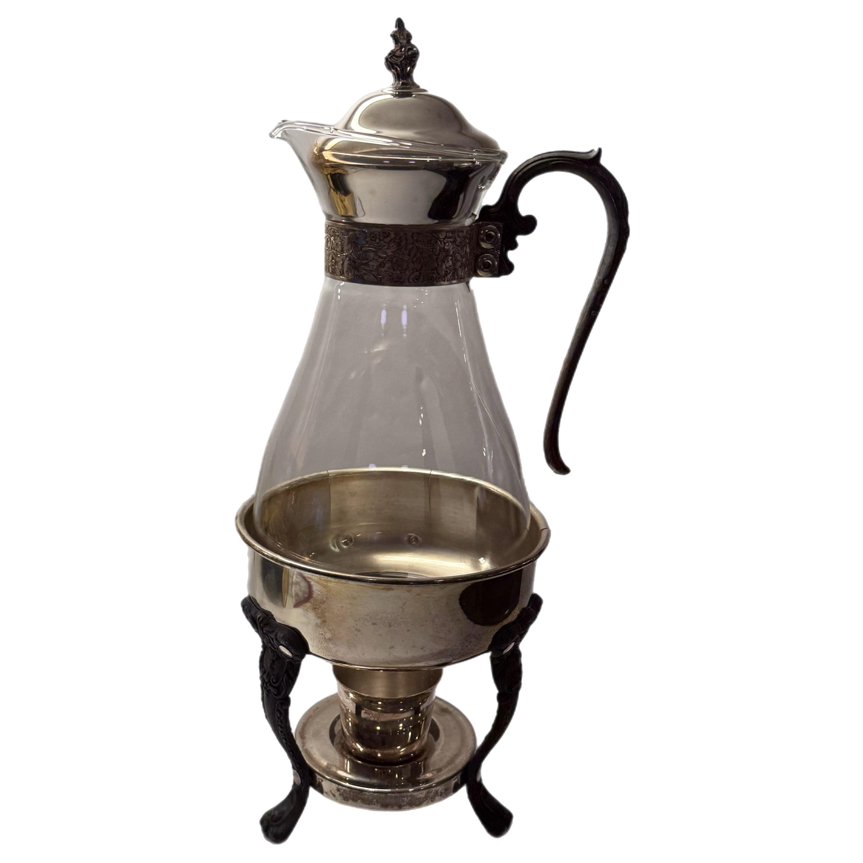 Vintage Sheridan Silver Plated Glass Coffee Warmer Carafe & Ornate