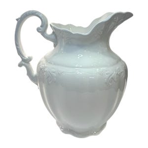Antique 11” Large Johnson Bros England Ironstone White Ceramic Pitcher