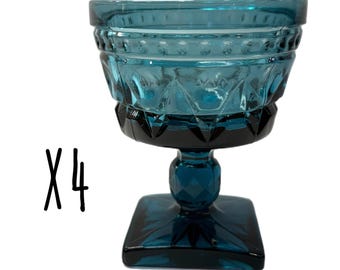 Juego de 4 copas vintage de Indiana Glass Co. Colony Park Lane Blue – Champagne – Sherbert – Vino