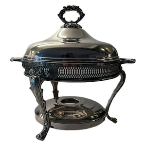 Vintage Silverplate Footed Chafing Warming Dish & Lid
