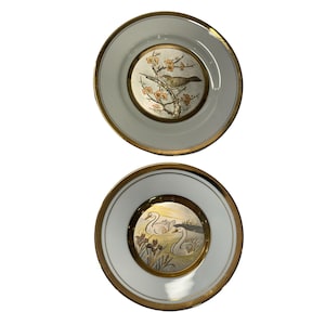 Set of 2 Art of Chokin 25th Anniversary Swan + Bird Porcelain Plates - Collectible