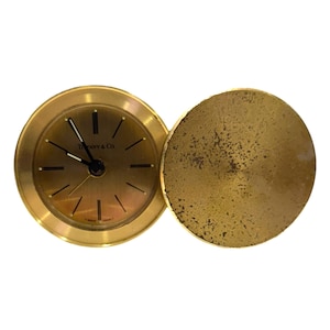 Vintage Tiffany & Co. Small Brass Quartz Travel Alarm Desktop Clock #1959221