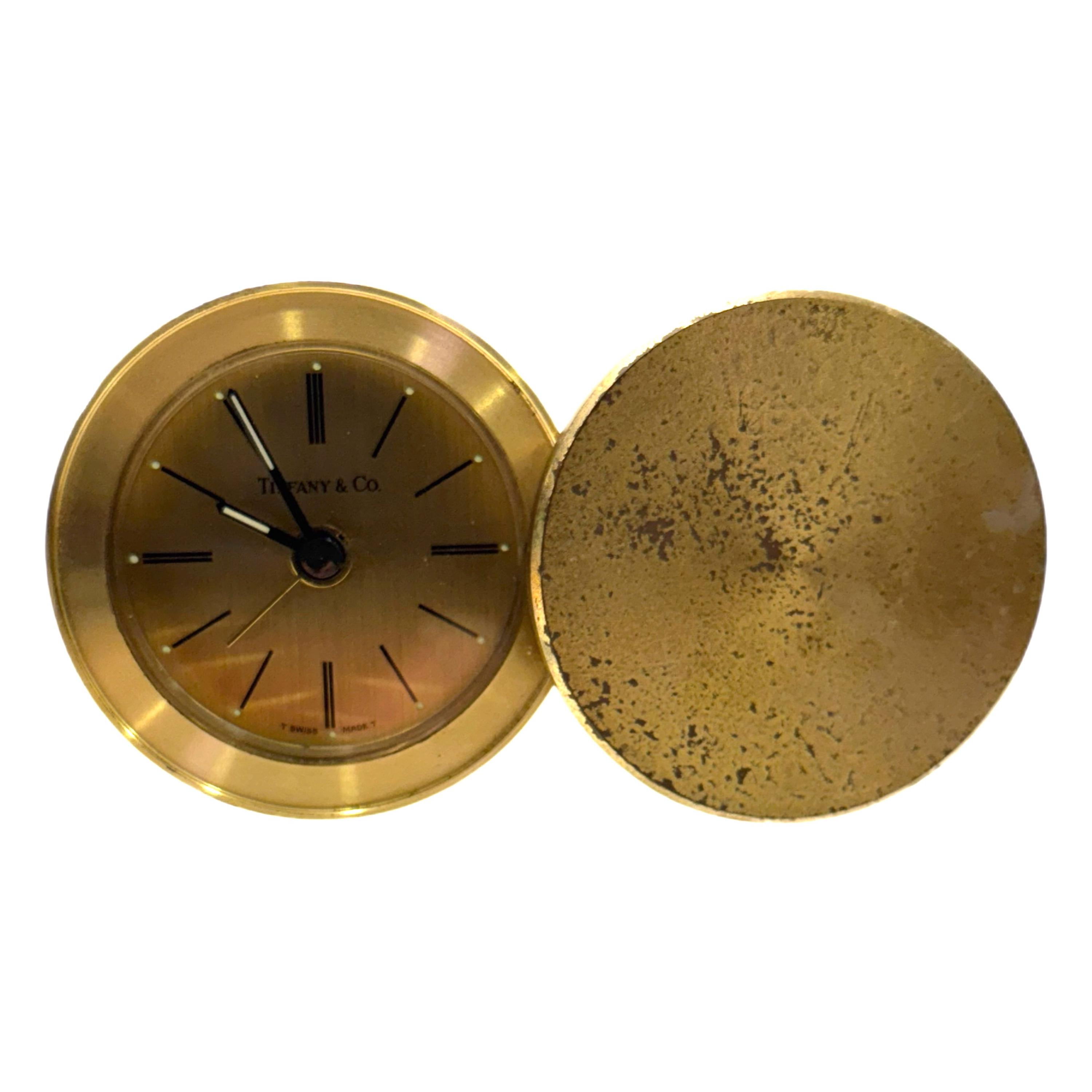 Vintage Tiffany & Co. Small Brass Quartz Travel Alarm Desktop