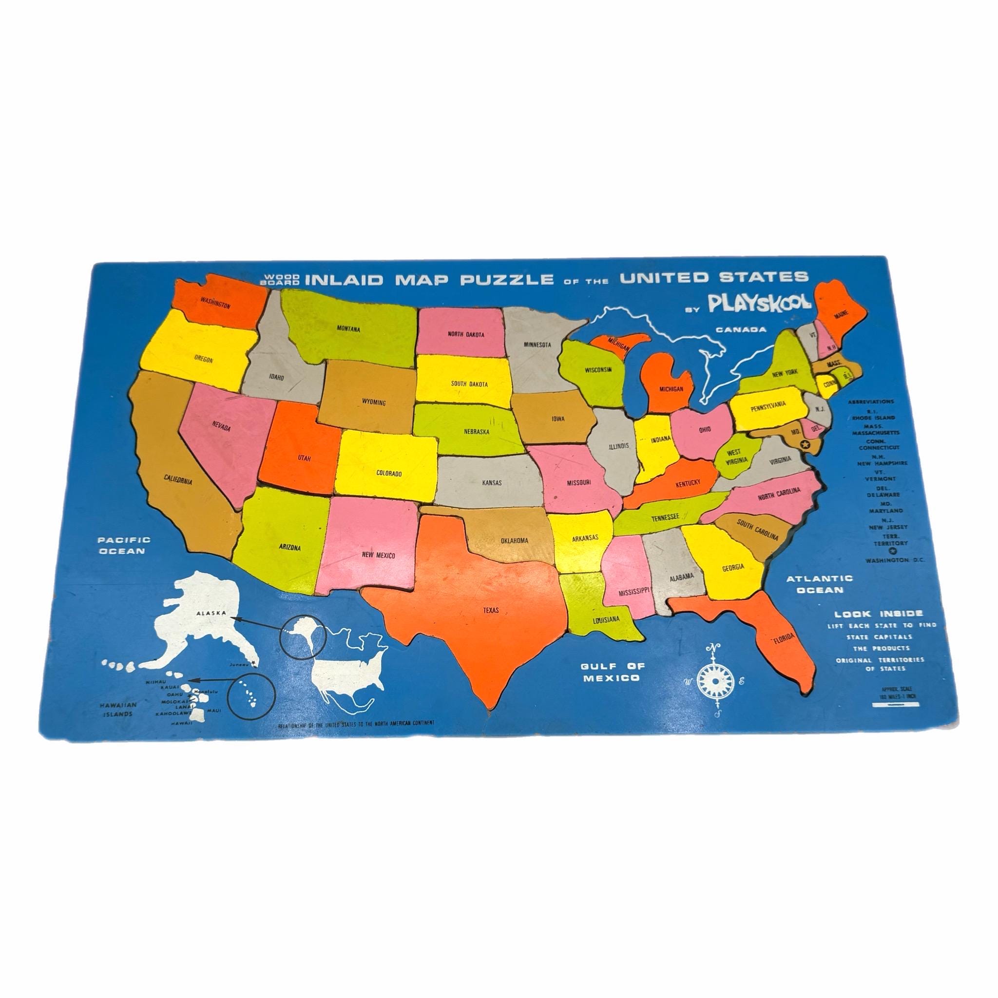 Vintage Playskool 50-piece Wood Inlaid Map Puzzle of the United