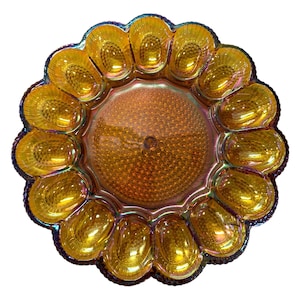 Antique Indiana Glass Carnival 11.25” Iridescent Glass Deviled Egg Platter