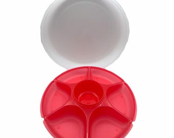 Vintage Tupperware 3-Piece Divided 7-Section 14” Pink Serving Tray – Fruit – Veggie – Dip Bowl