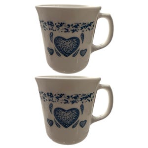 Set of 2 Corning Ware Corelle Blue Hearts Coffee Cup Mugs