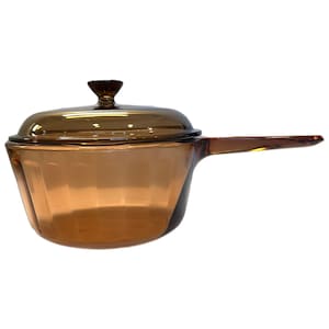 Vintage Corning Pyrex Vision Amber Glass 1.5 Qt Saucepan Sauce Pan Pot with Lid – Fluted – Ribbed – V-1.5-C
