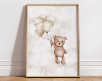 Impresión de nube neutra de oso de peluche, descarga instantánea.