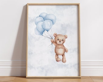 Impresión de nube neutra de oso de peluche, azul oscuro, descarga instantánea.