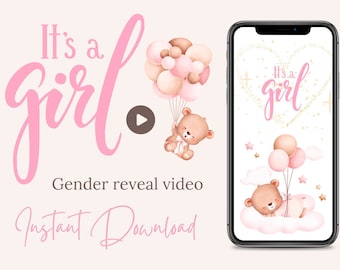 Video de revelación de género de una niña, descarga instantánea,
