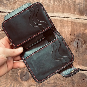 Cartera de cuero personalizada para hombre - Crazy Horse plegable - Regalo personalizado para él - Regalo para el Día del Padre - Hecha a mano en negro y tostado