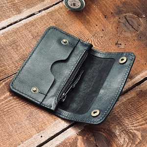Mini billetera de camionero – Billetera de cuero negra personalizada – Billetera minimalista para hombre – Regalo para el Día del Padre – Billetera con cremallera personalizada – Regalo para papá